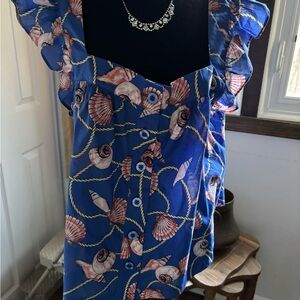 77 Park Blue Top with Seashell Print